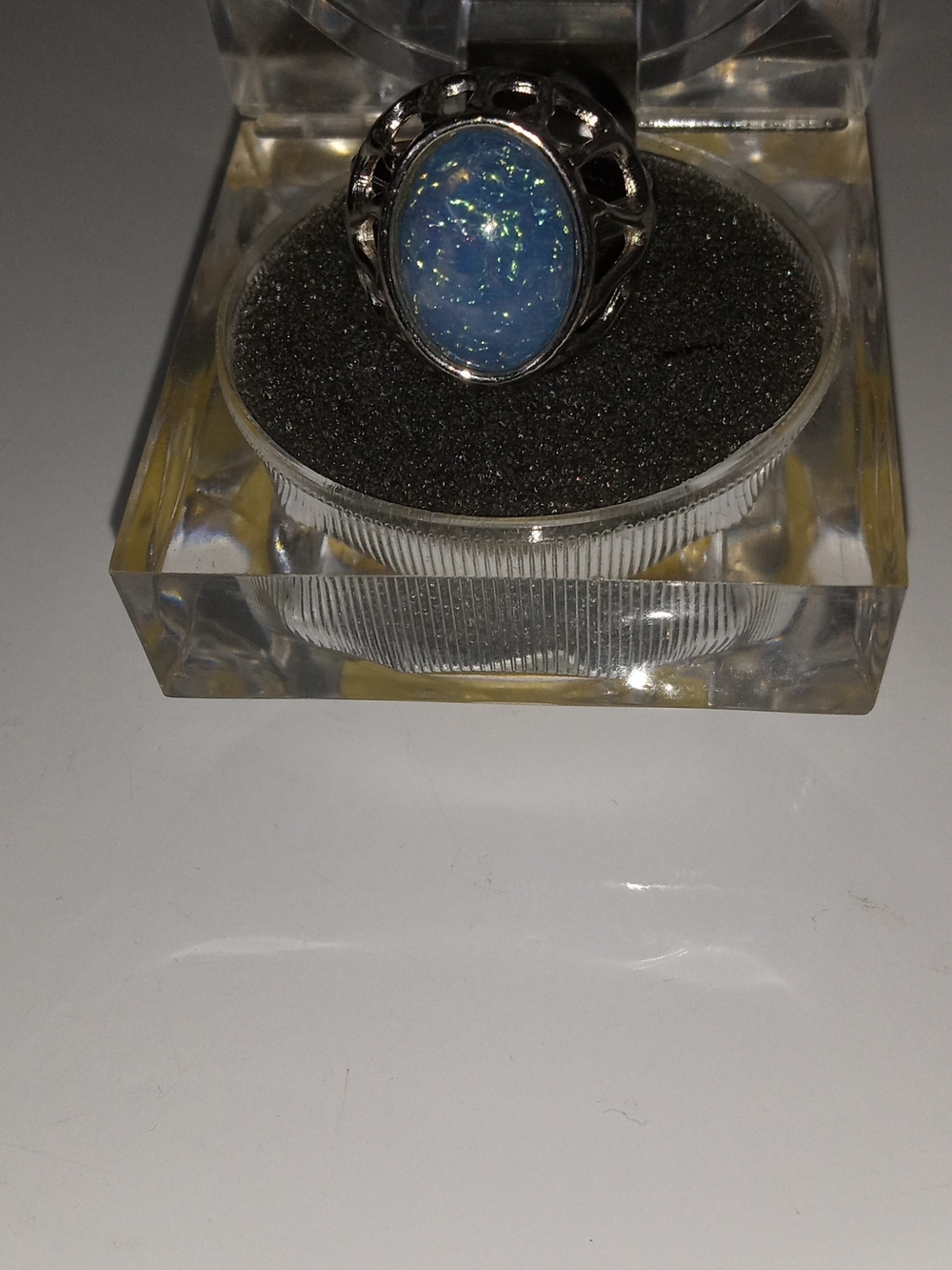 AVON Vintage Blue Opal Oval Sterling Ring - Unbranded